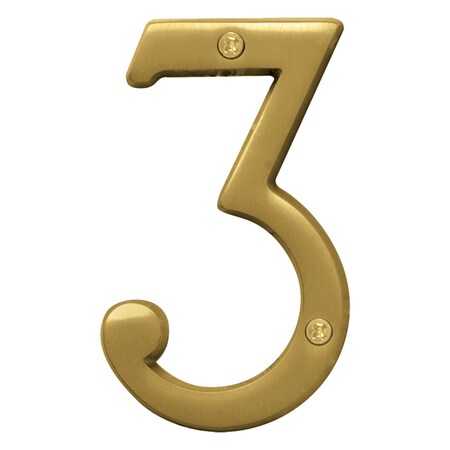 Hy-Ko 4In Brushed Brass Number 3, 3PK A30923